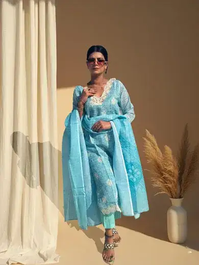 Blue muslin cotton suit