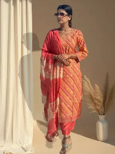 Orange muslin cotton suit