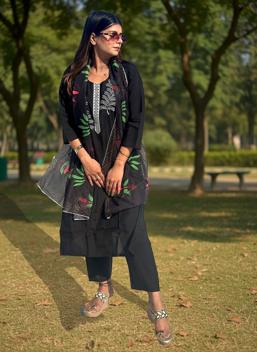 Black muslin cotton suit 1