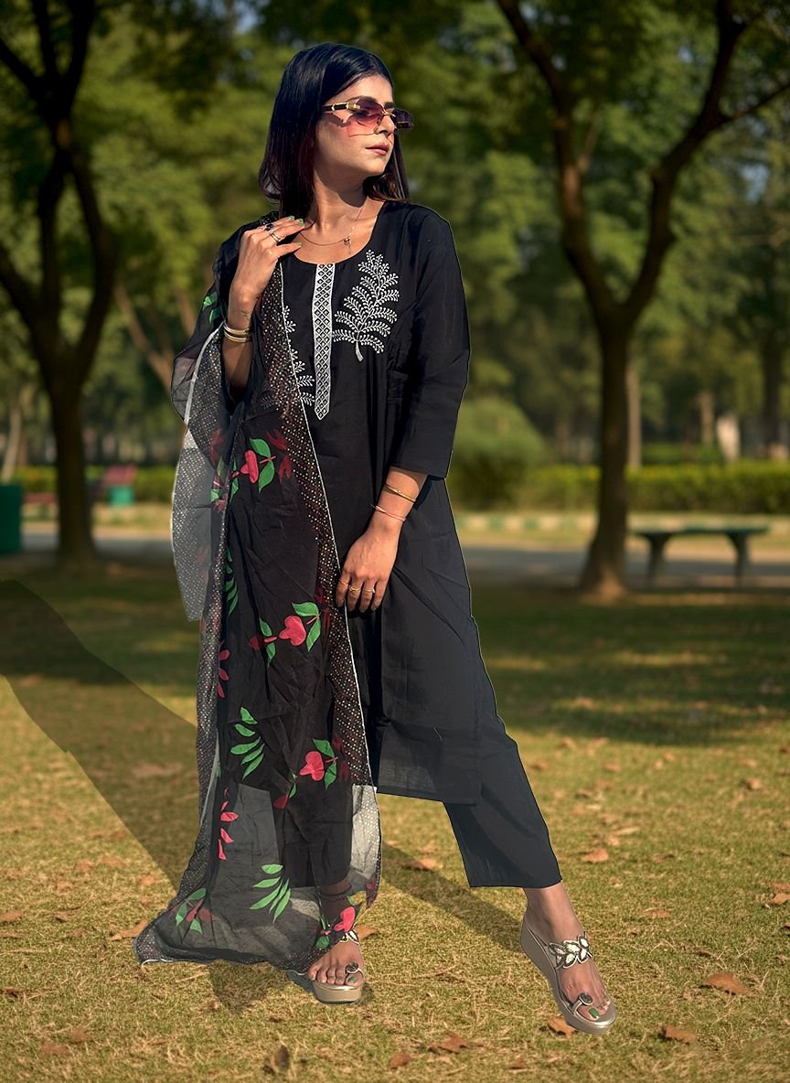 Black muslin cotton suit 1