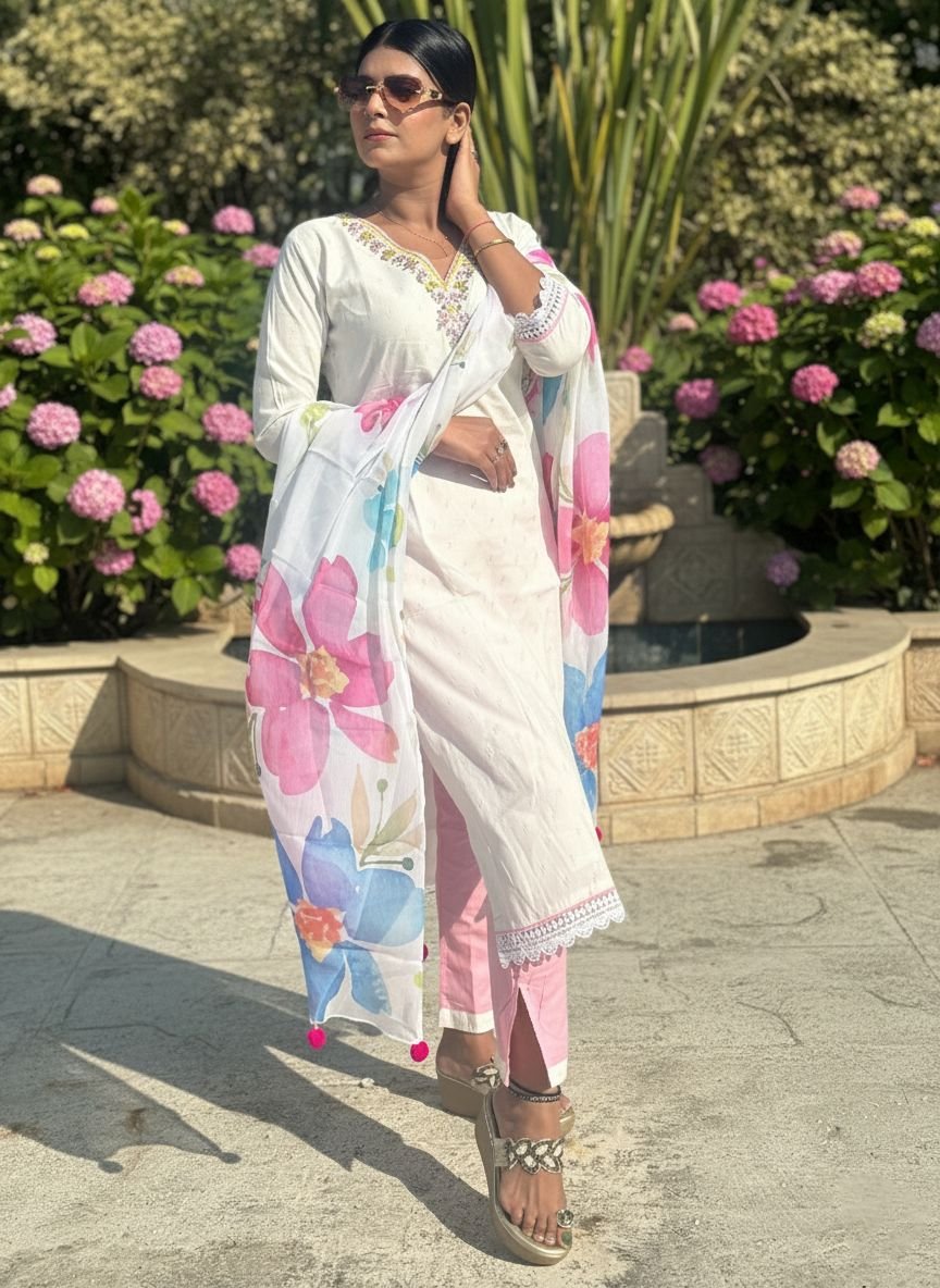 White muslin cotton suit