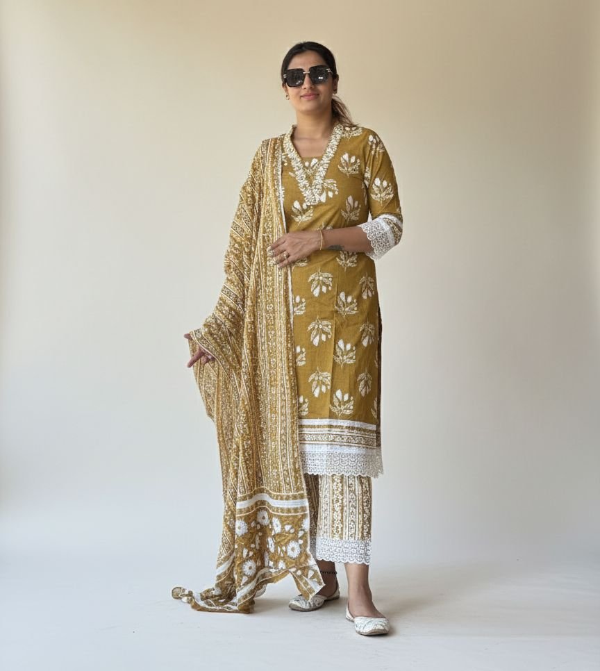 Golden muslin Cotten Suit