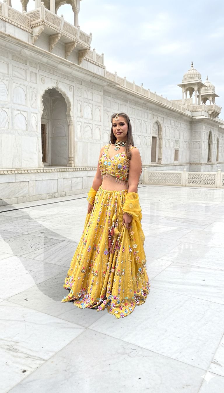 Hand Work Yellow Lehenga