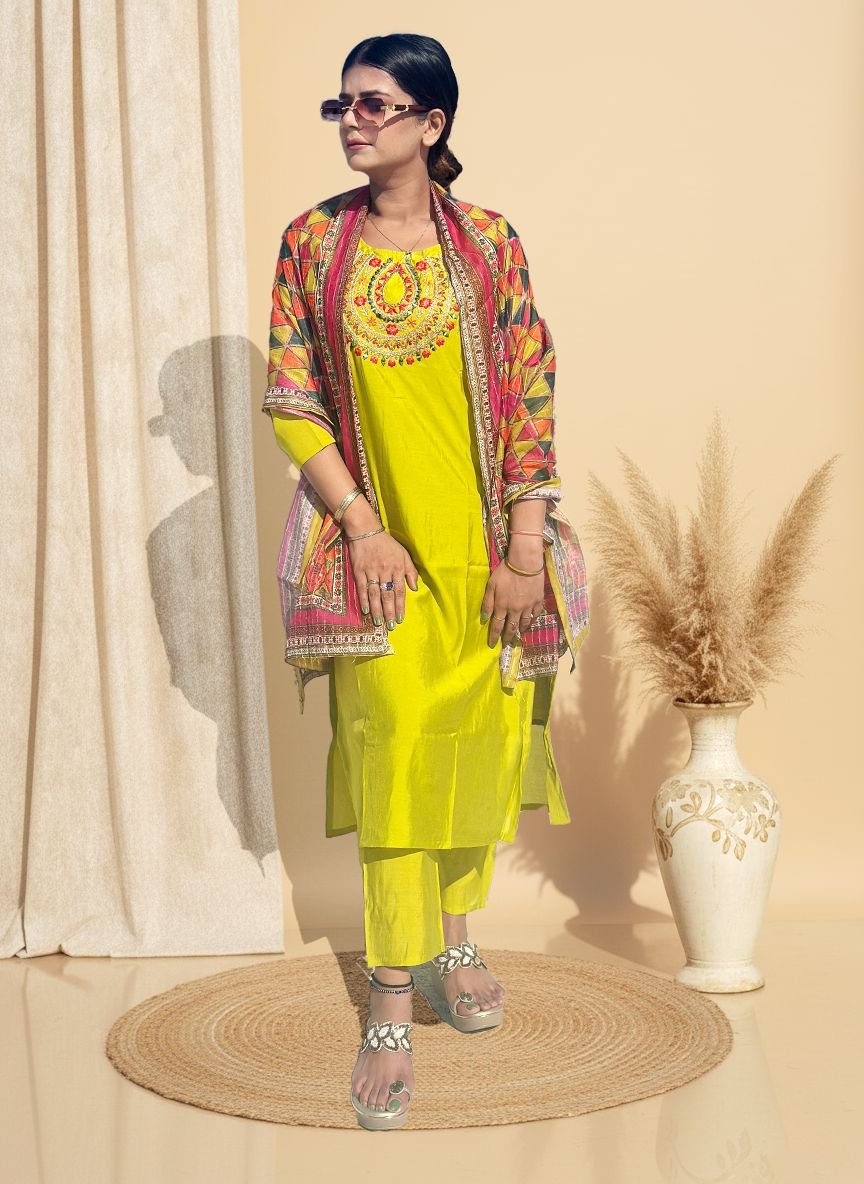 Yellow muslin cotton suit