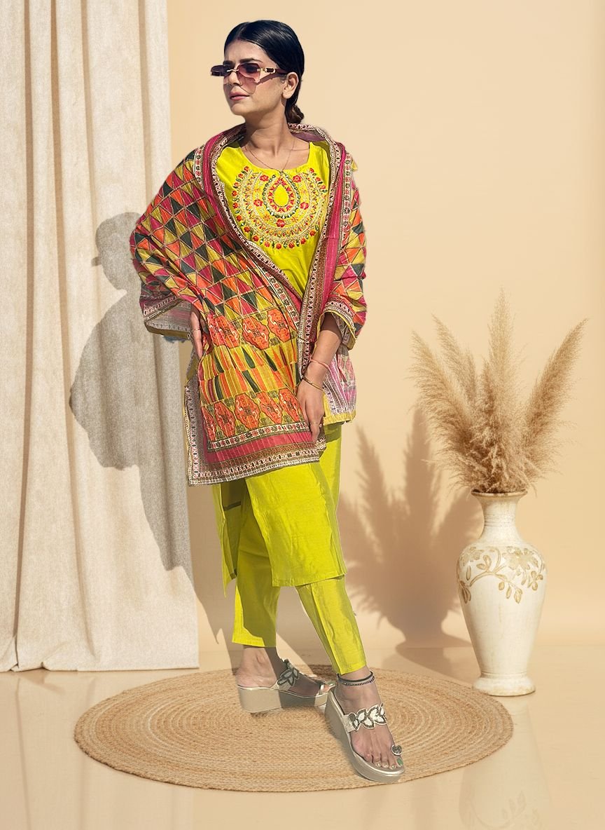 Yellow muslin cotton suit
