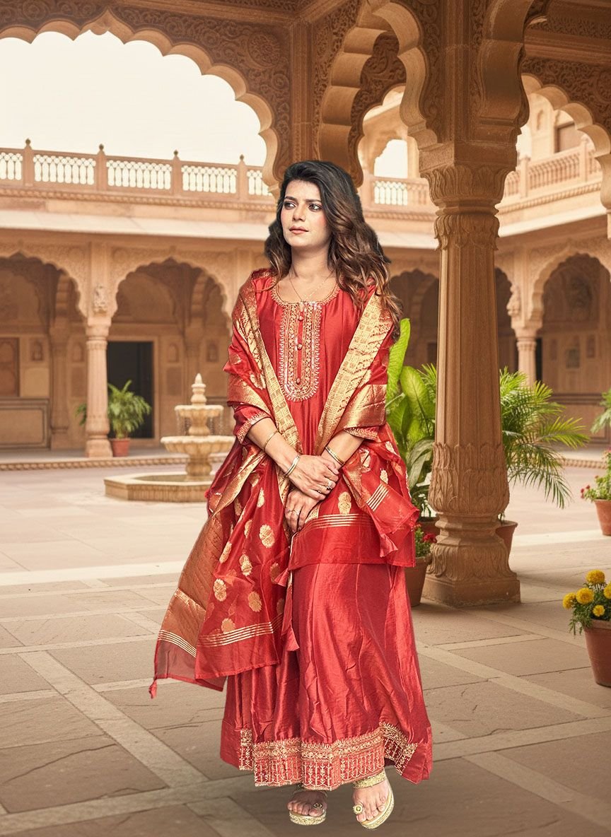 Rust Silk Anarkali Suit